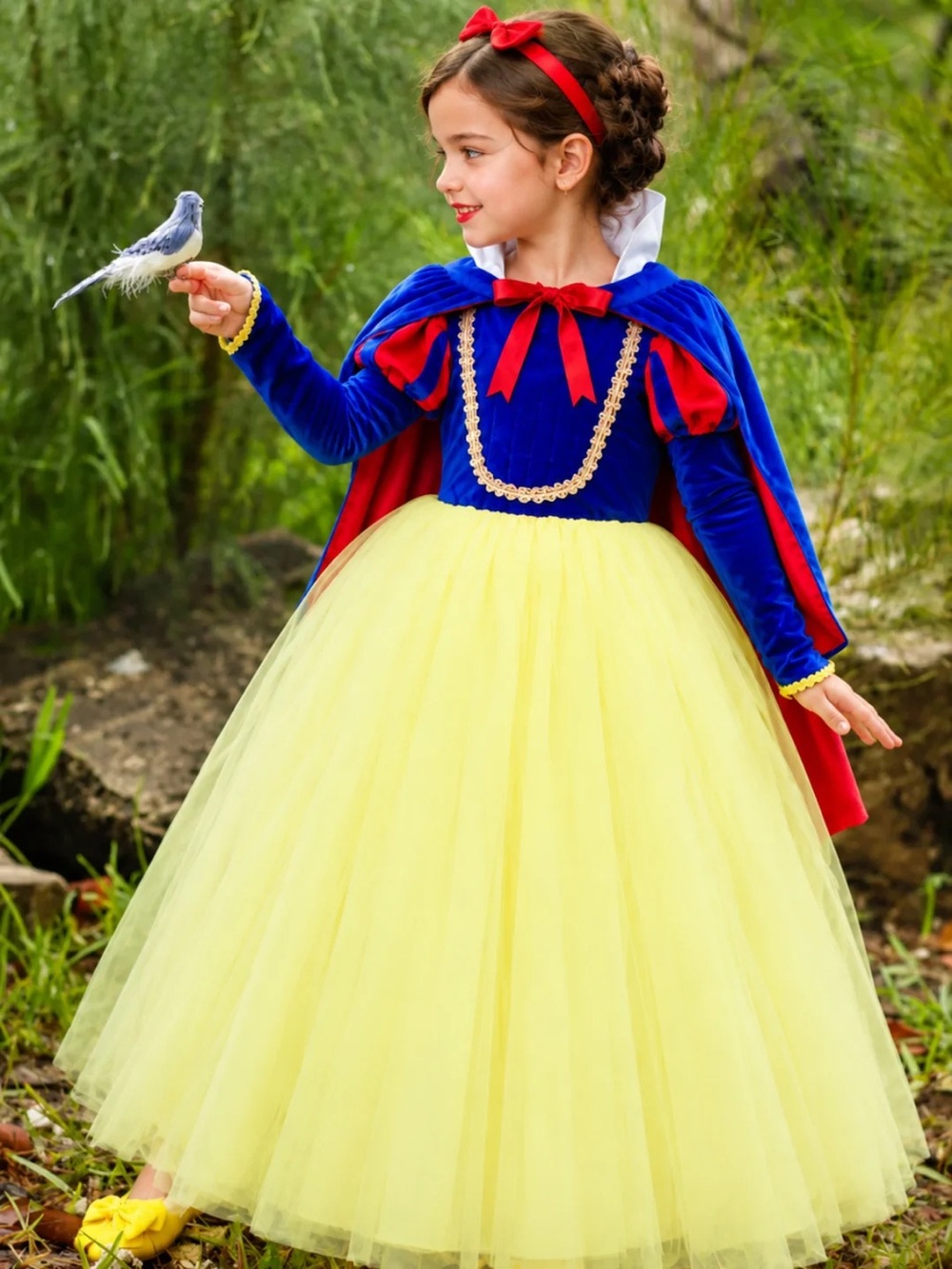 Classic Blue and Yellow Princess Dress Costume with Cape